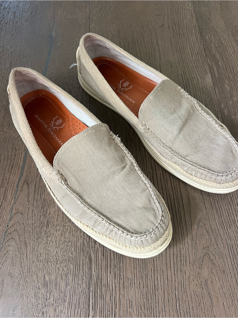 ❤️ Martin Dingman Slip On Loafers Men’s 10M - Beige Canvas Suede Casual Shoes